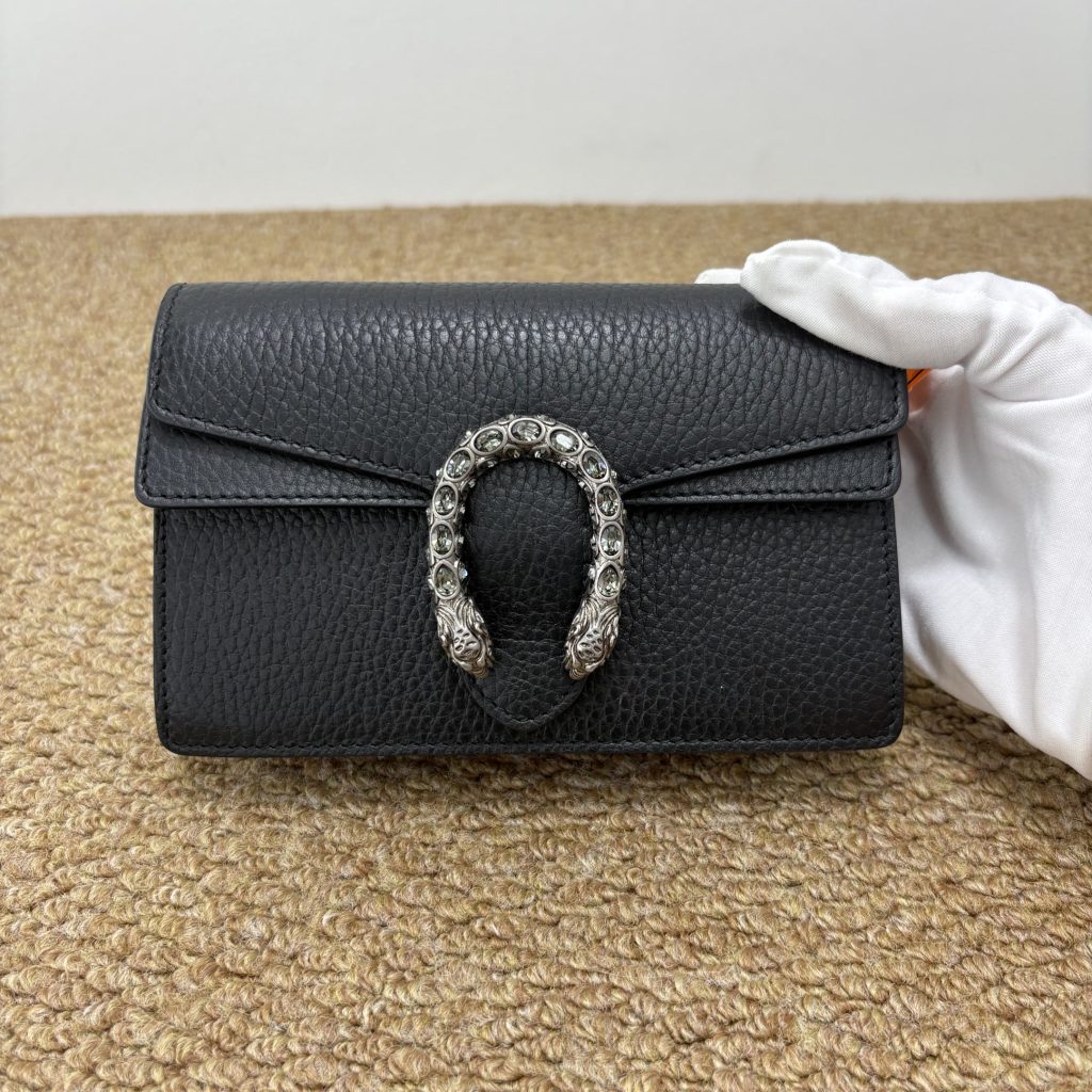 99% New GUCCI Dionysus Mini, Crystal Buckle, Black Leather