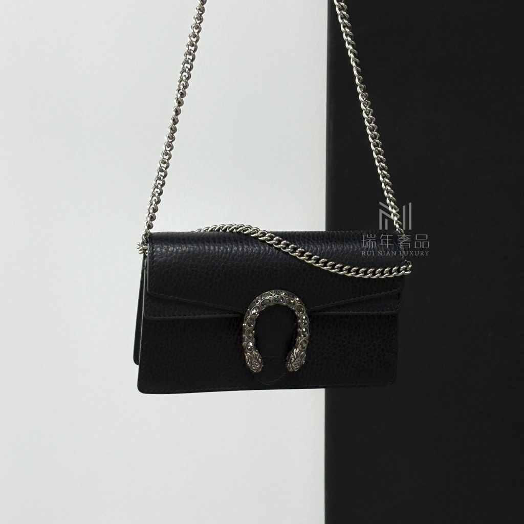 99% New GUCCI Dionysus Mini, Crystal Buckle, Black Leather