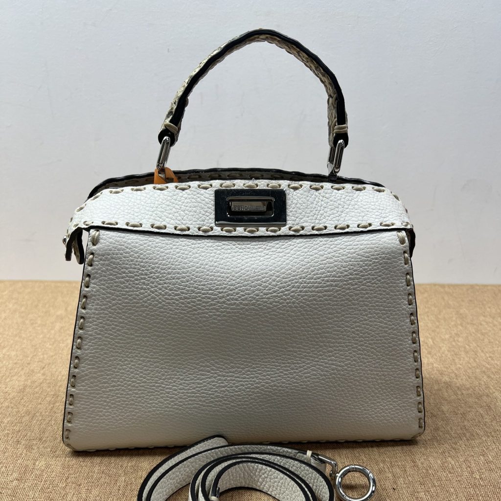 98% New FENDI Peekaboo ISeeU, Med, White Calf & Python