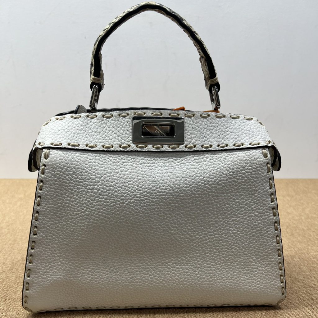98% New FENDI Peekaboo ISeeU, Med, White Calf & Python