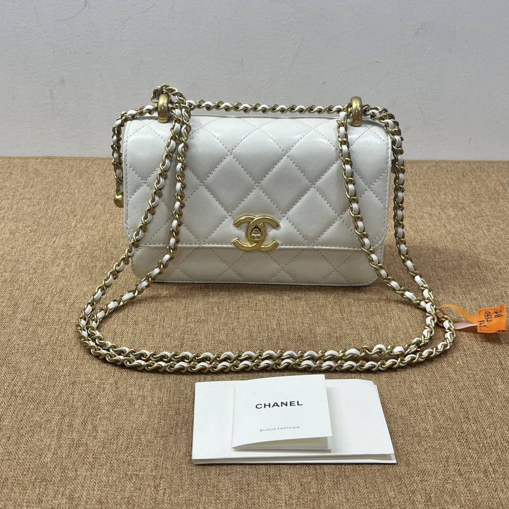 99% New Chanel 19, Double Gold Beads, White‑Gold Skin