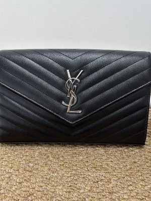99% New YSL Envelope, Black‑Silver, Medium