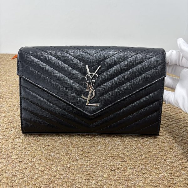 99% New YSL Envelope, Black‑Silver, Medium