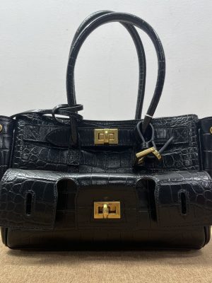 Balenciaga Bel Air Mini Black‑Gold Croc Handbag [SALE]